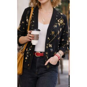 VIntage black beaded cardigan - Exclusive Imports - Size L